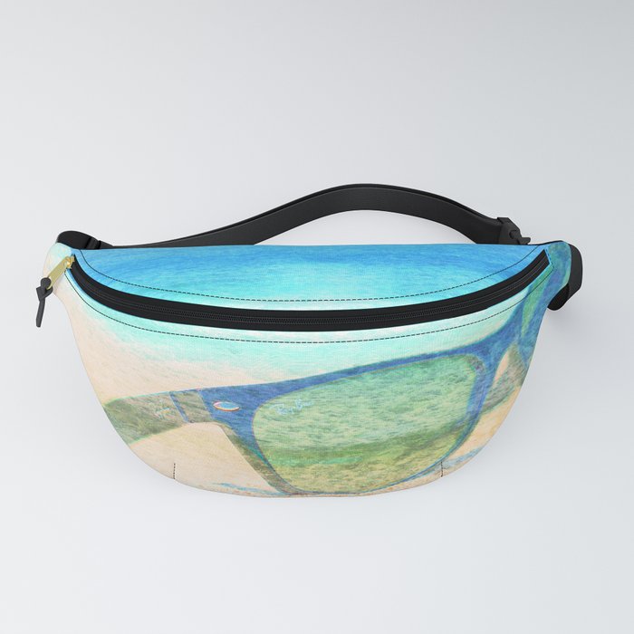 beach glasses tan and blue impressionism painted realistic still life Fanny Pack
