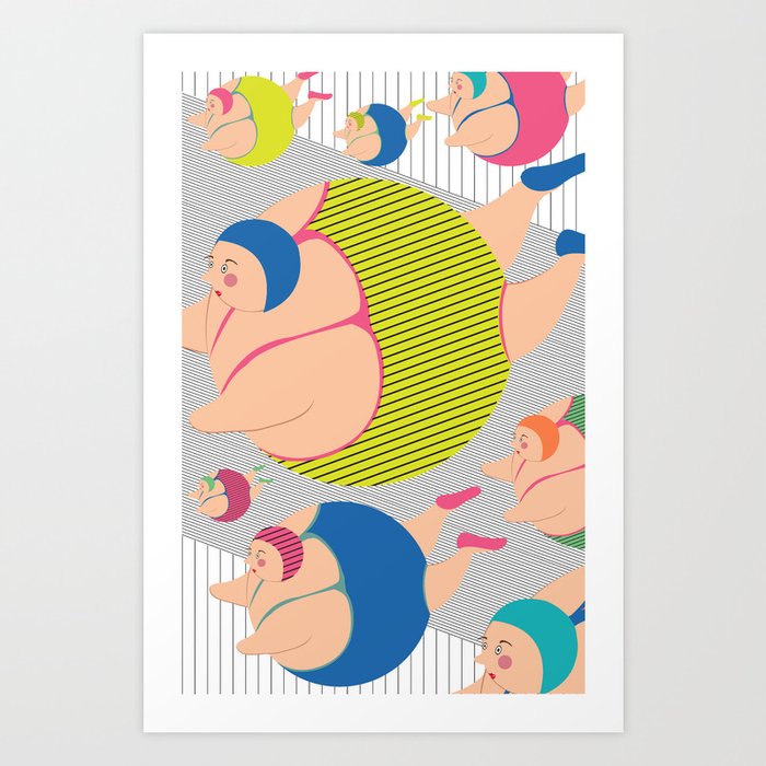 Synchronised Neon Swimmers Art Print