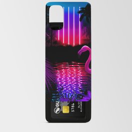 Neon landscape: Neon pillars, palms & flamingo [synthwave/vaporwave/cyberpunk] — aesthetic poster Android Card Case