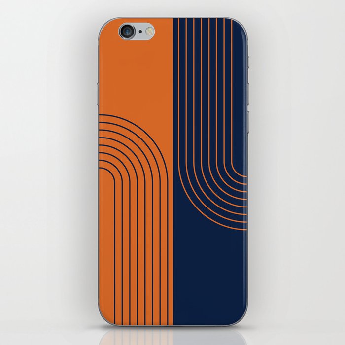 Abstract Geometric Rainbow Lines 10 in Navy Blue Orange iPhone Skin