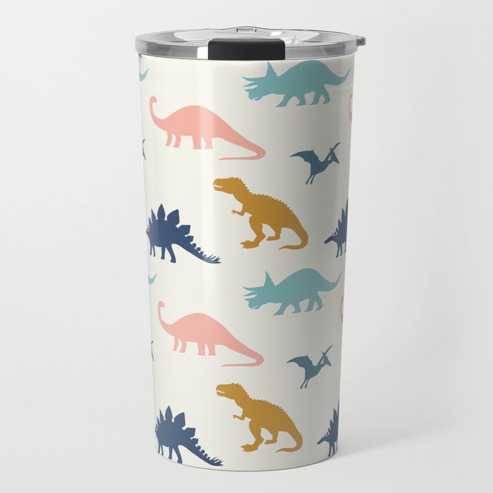 Dinosaur Silhouettes in Blue + Gold Travel Mug