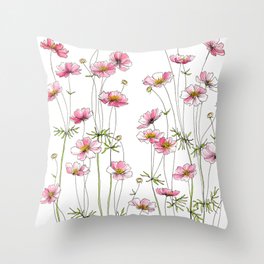 Pink Cosmos Flowers Throw Pillow