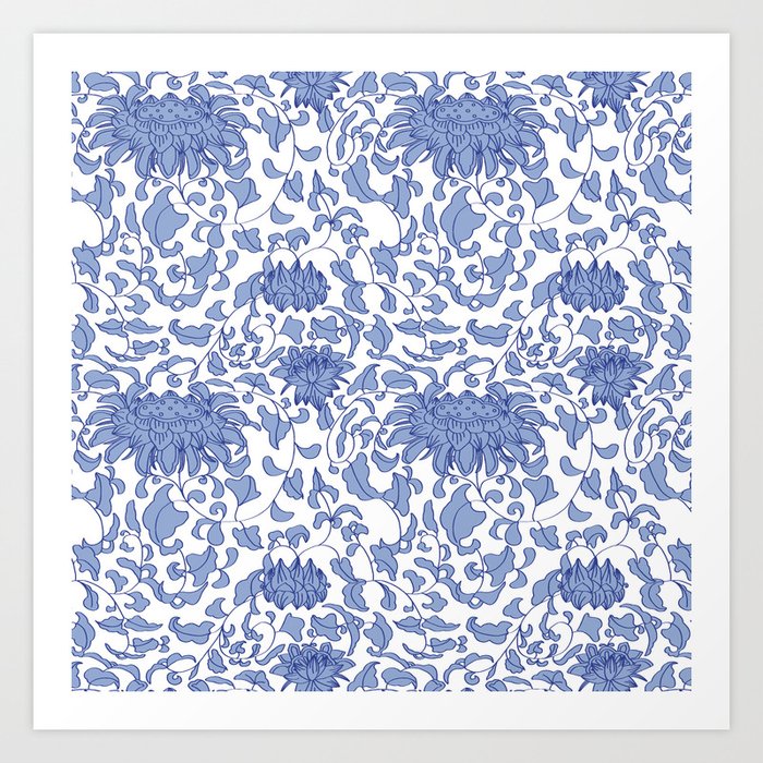 Chinoiserie Vines in Delft Blue + White Kunstdrucke Chinoiserie Vines in Delft Blue + White Kunstdrucke
