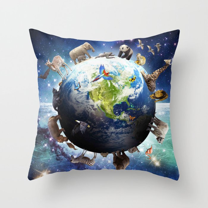Space Earth Animal Animals Group Scene Throw Pillow