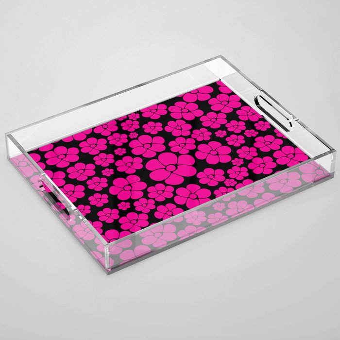 Flower Pattern - Magenta and Black Acrylic Tray