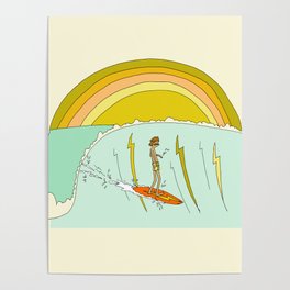 gerry lopez pipeline 70s daydreams // retro surf art by surfy birdy Poster