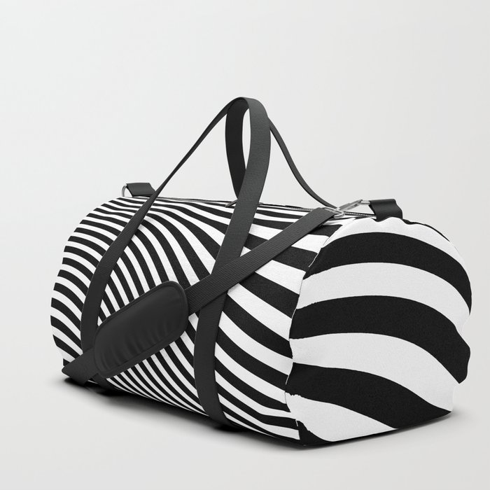 Retro Shapes And Lines Black And White Optical Art Duffle Bag