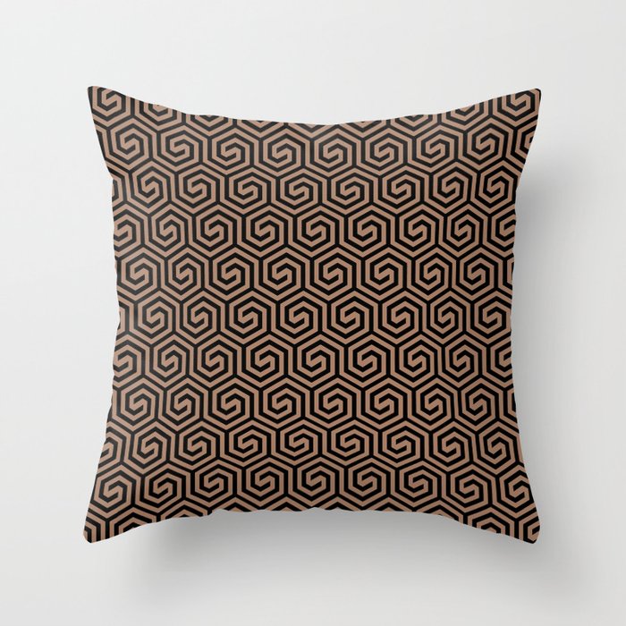 Brown and Black Spiral Tessellation Pattern - 2022 Color of the Year Rustic Oak 2007-7B Throw Pillow