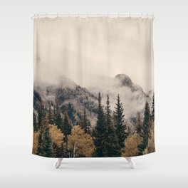 Banff national park foggy mountains and forest in Canada Shower Curtain
