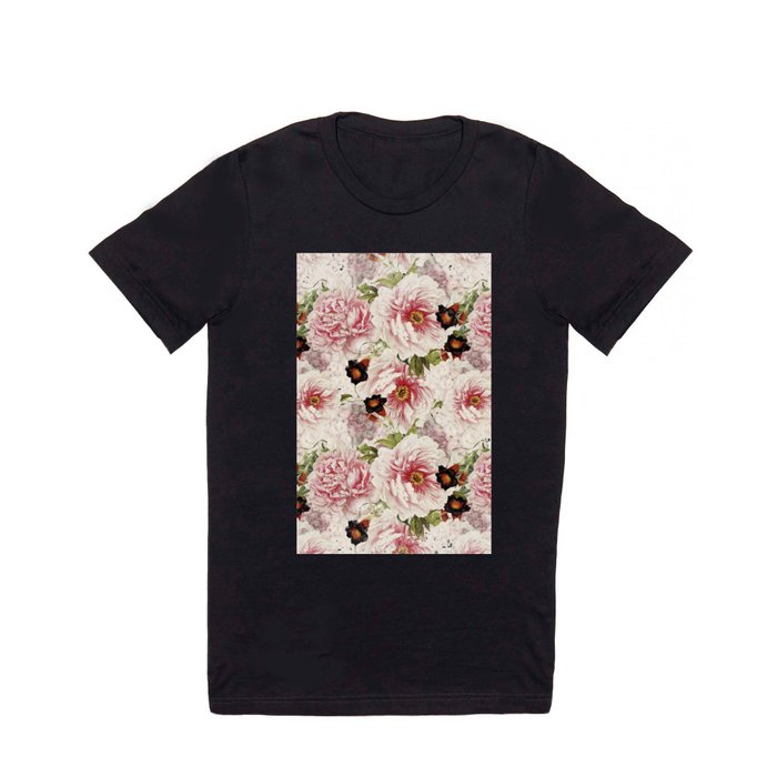 Small Vintage Peony and Ipomea Pattern - Smelling Dreams T Shirt