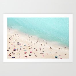 Aerial Beach Photography -  Pastel Ocean  - Colorful Beach Umbrellas - Sea Travel photography Art Print
