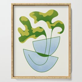 Two Abstract Plant Leaves In A Geometric Vase Serving Tray