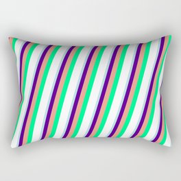 [ Thumbnail: Powder Blue, Indigo, Dark Salmon, Green, and White Colored Pattern of Stripes Rectangular Pillow ]