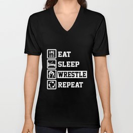 Eat Sleep Wrestle Repeat Funny Gifts for Wrestler Unisex V-Neck