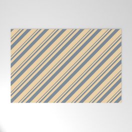 [ Thumbnail: Light Slate Gray & Tan Colored Lines Pattern Welcome Mat ]