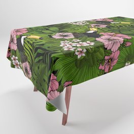 Toucans and tropical flora, green and pink Tablecloth