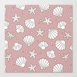 Seashell Pattern (white/dusty rose) Canvas Print