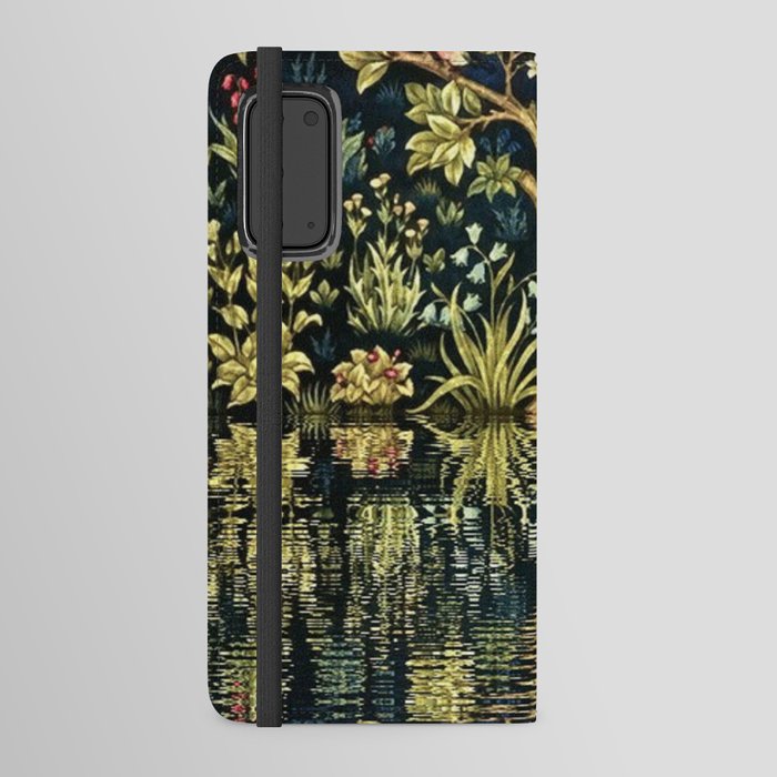 William Morris original Tree of Life reflecting pool of garden lily pond twilight black nature landscape painting wall and home decor Android Wallet Case