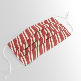 [ Thumbnail: Beige & Red Colored Lined/Striped Pattern Face Mask ]