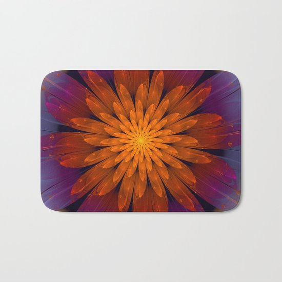 Fiery Fantasy Flower, fractal abstract Bath Mat