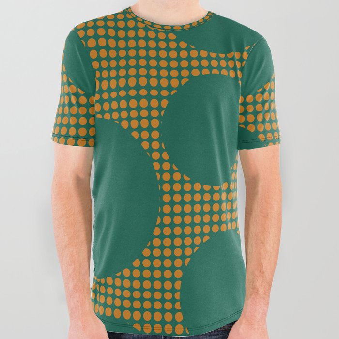Mid Century Modern Simple Geometric Multi-coloured Dots Pattern - green All Over Graphic Tee