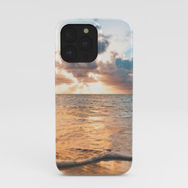 sunset sky over ocean - beach with sunset sky horizon iPhone Case