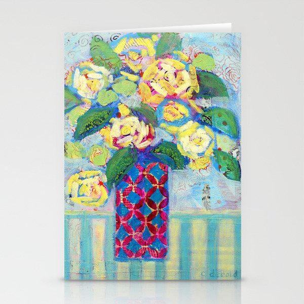 Yellow Roses in Vase Collage Stationery Cards