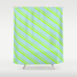 [ Thumbnail: Light Green & Powder Blue Colored Stripes/Lines Pattern Shower Curtain ]