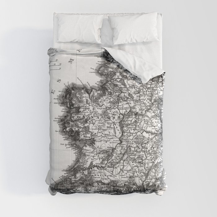 Vintage Black and White Ireland MAp Comforter