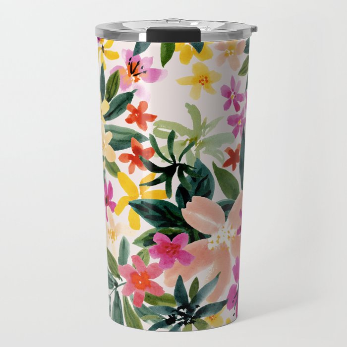 CRUZIFIED Colorful Tropical Floral Travel Mug