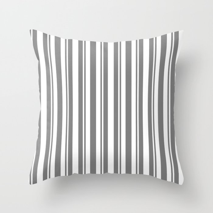 White & Grey Colored Lines Pattern Throw Pillow