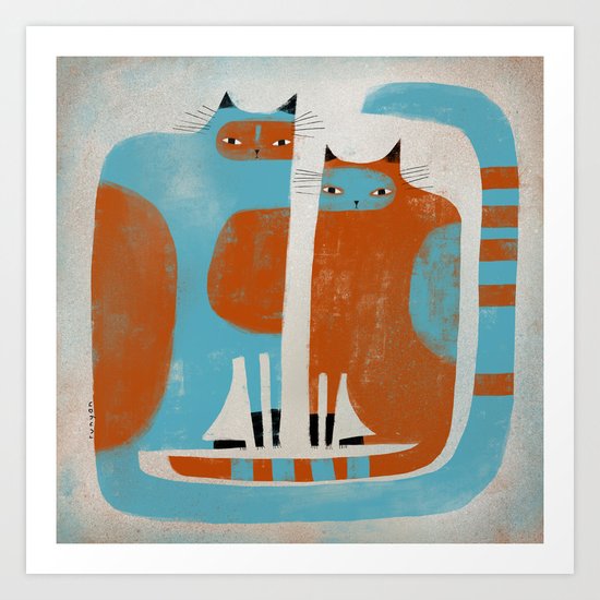 TWO CATS WAITNG Art Print