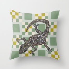 Lizard Reptile on 2D Shape Geometric Pattern – Green Throw Pillow