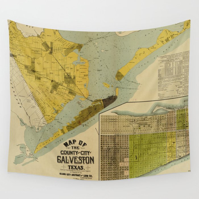 Vintage Map of Galveston Texas (1891) Wall Tapestry