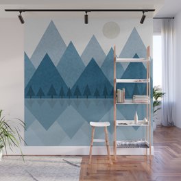 Calming Abstract Geometric Mountains Blue Wall Mural