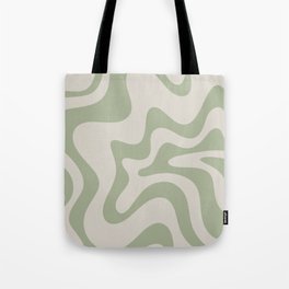 Retro Liquid Swirl Abstract Pattern Square Sage Green and Almond Beige Tote Bag