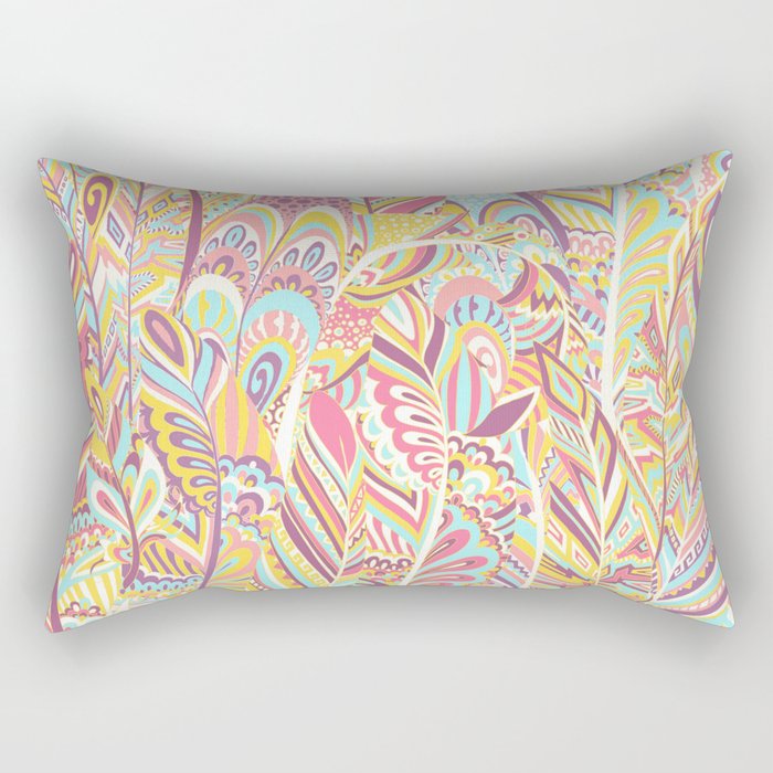 Abstract pink yellow teal hand painted bohemian feathers Rectangular Pillow