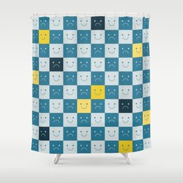 Plaid of Emotions pattern blue Shower Curtain