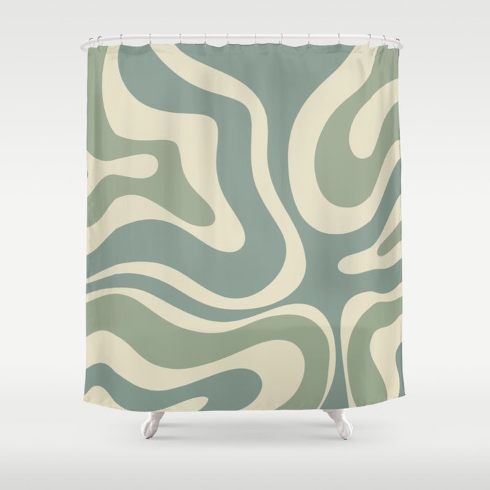 Modern Retro Liquid Swirl Abstract in Eucalyptus Green Shower Curtain