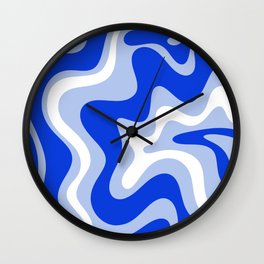Retro Liquid Swirl Abstract Pattern Royal Blue, Light Blue, and White  Wall Clock