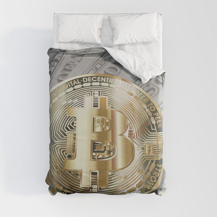 Bitcoin with dollar bills, cryptocurrency concept Duvet Cover