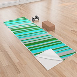 [ Thumbnail: Green, Cyan, and Light Gray Colored Lines Pattern Yoga Towel ]