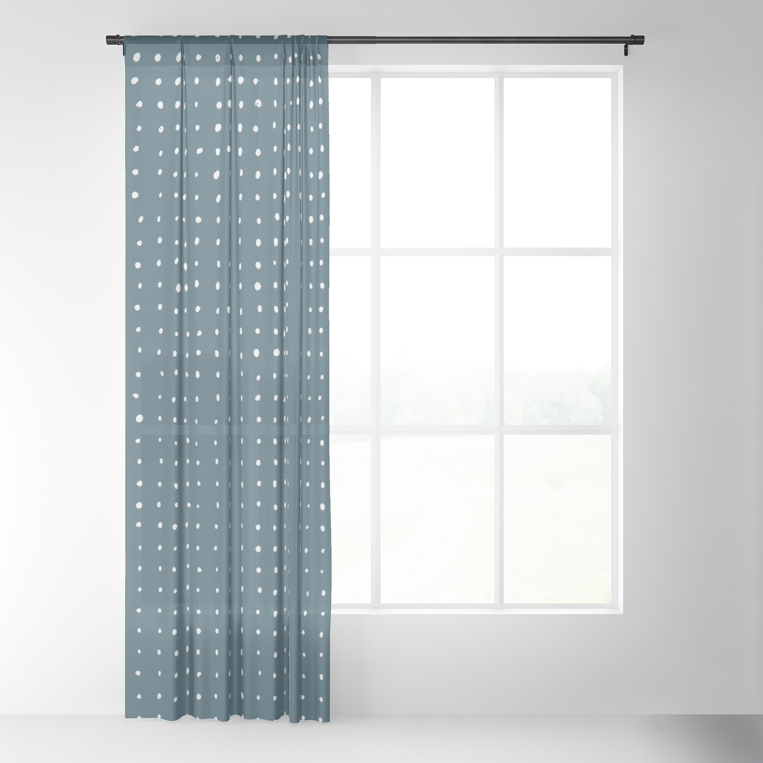 Hand Drawn Dots On Dark Teal Sheer Curtain By Blerta Society6
