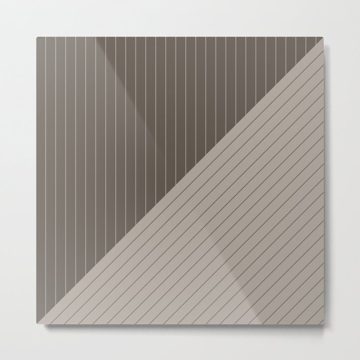 Elegant Pinstripes and Triangles Brown Beige Metal Print