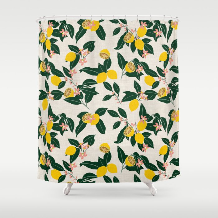 LEMONNY Shower Curtain | Drawing, Lemon, Tree, Fruit, Nature, Leaf, Citrus, Flower