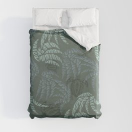 Hawaiian Emerald Turtles and Palm Leaves Pattern Duvet Cover