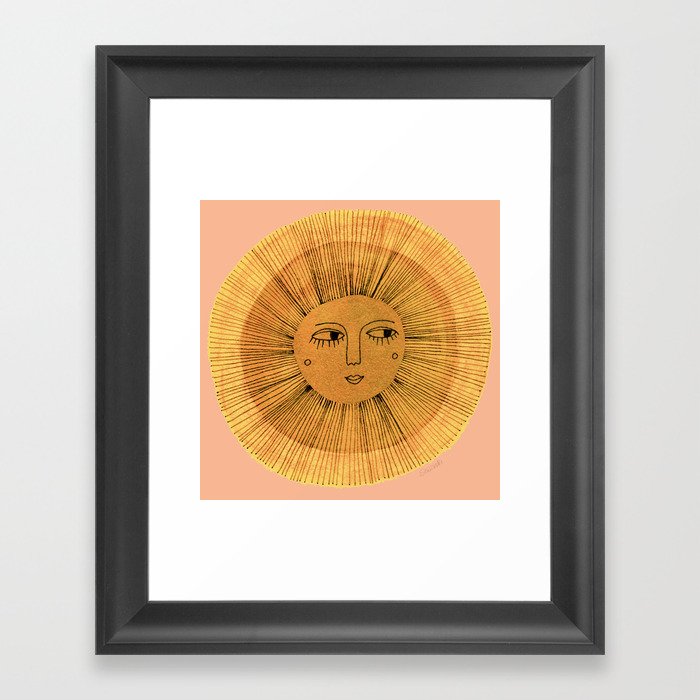 Sun Drawing Gold and Pink Framed Art Print