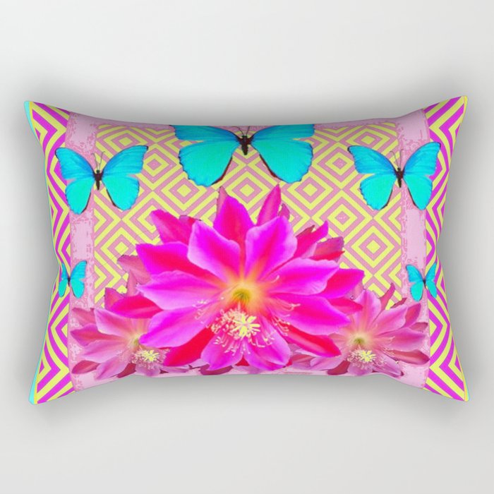Pink on Pink Turquoise  Butterflies & Yellow Pattern Art Rectangular Pillow