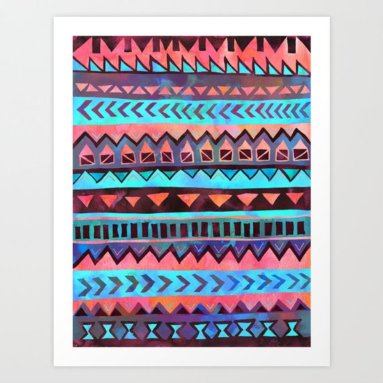 PATTERN {Tribal Stripe- Aqua} Art Print