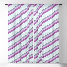 [ Thumbnail: Dark Red, Blue, Plum, Purple & Light Cyan Colored Stripes/Lines Pattern Sheer Curtain ]
